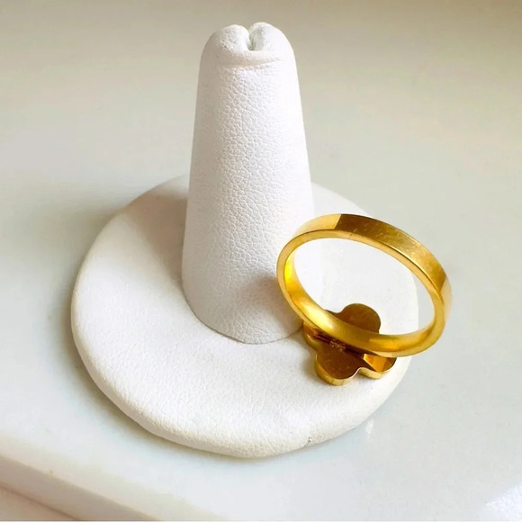 NWOT High Quality Stainless Steel Four Leaf Clover Lapis Lazuli Ring Sz 7 - Picture 4 of 5